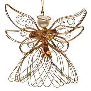 VTG 90s Avon Radiant Angel Christmas Ornament 1997 Faux Pearl Gold Wire Metal‎